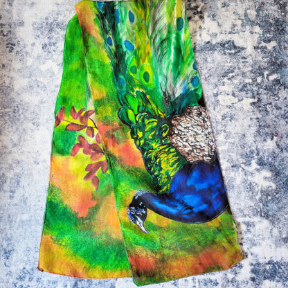 Peacock in the Grass Silk Scarf