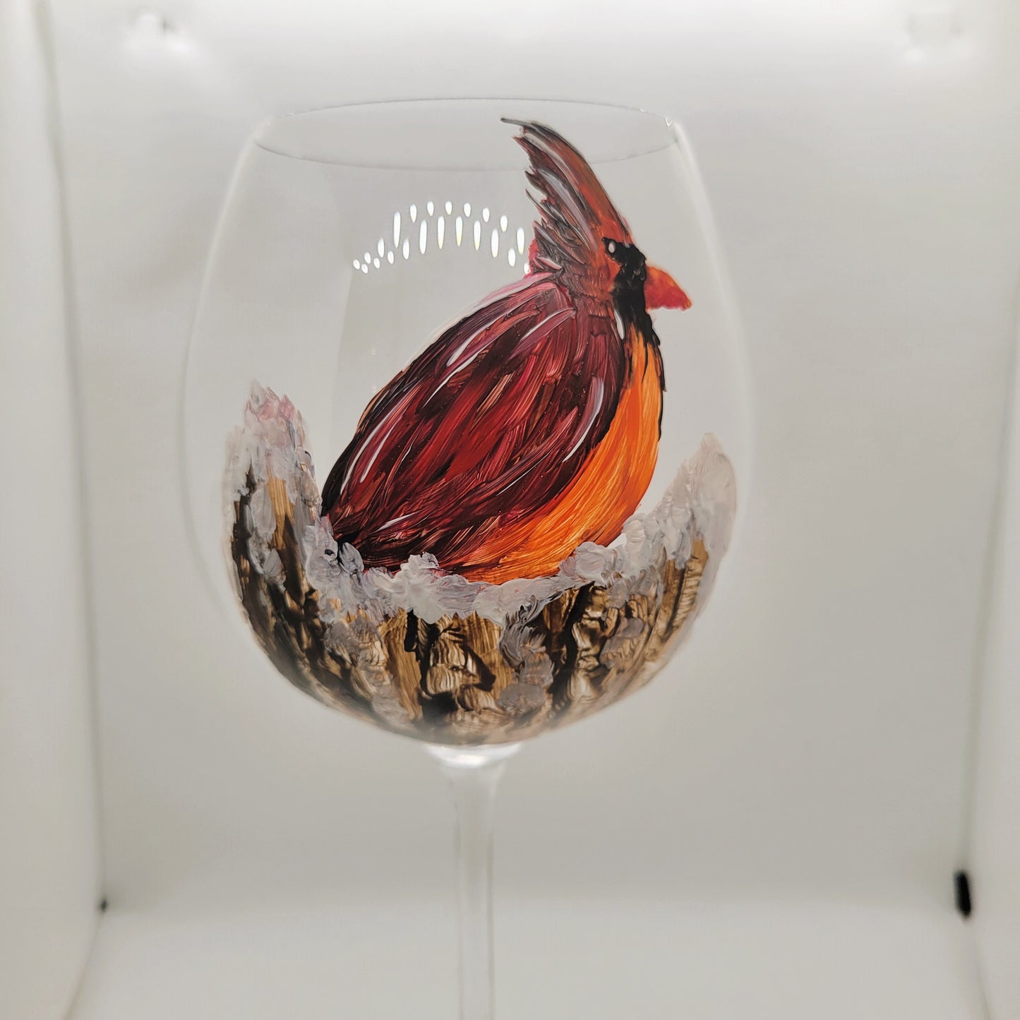 Cardinal on a Snowy Stump Wine Glass