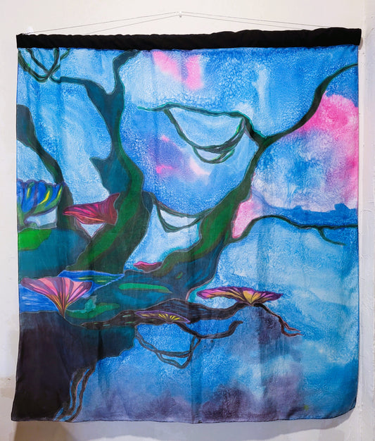 "Ancient Tree" Painting on Silk Fabric Tapestry