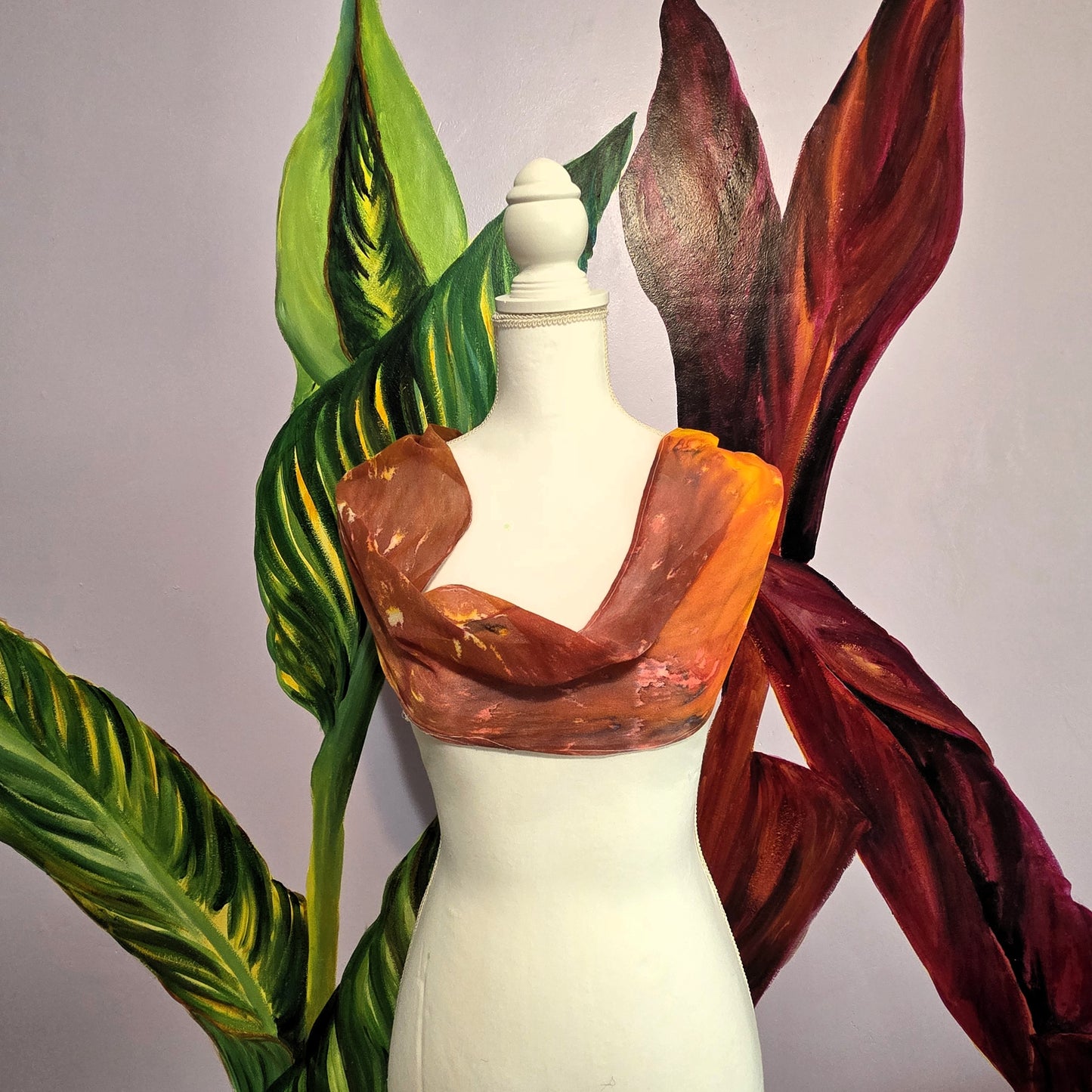 Hand Dyed Silk Chiffon Infinity Scarf – Yellow, Red, and Browns, Luxury Silk Loop Scarf, Lightweight Sheer Silk Scarf, Handmade Painted Silk