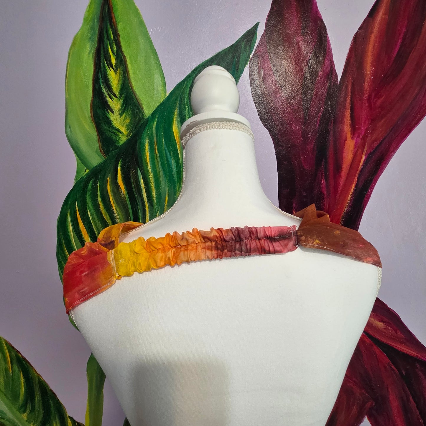Hand Dyed Silk Chiffon Infinity Scarf – Yellow, Red, and Browns, Luxury Silk Loop Scarf, Lightweight Sheer Silk Scarf, Handmade Painted Silk