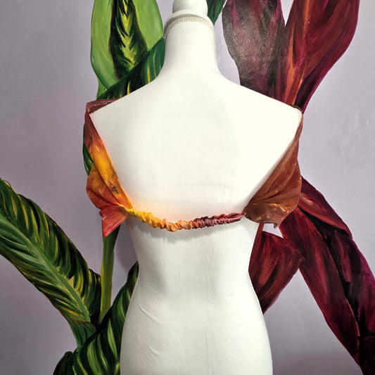 Hand Dyed Silk Chiffon Infinity Scarf – Yellow, Red, and Browns, Luxury Silk Loop Scarf, Lightweight Sheer Silk Scarf, Handmade Painted Silk