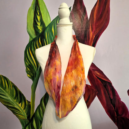 Hand Dyed Silk Chiffon Infinity Scarf – Luxury Silk Loop Scarf, Lightweight Sheer Silk Scarf, Handmade Painted Silk