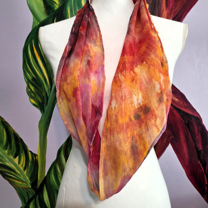 Hand Dyed Silk Chiffon Infinity Scarf – Luxury Silk Loop Scarf, Lightweight Sheer Silk Scarf, Handmade Painted Silk