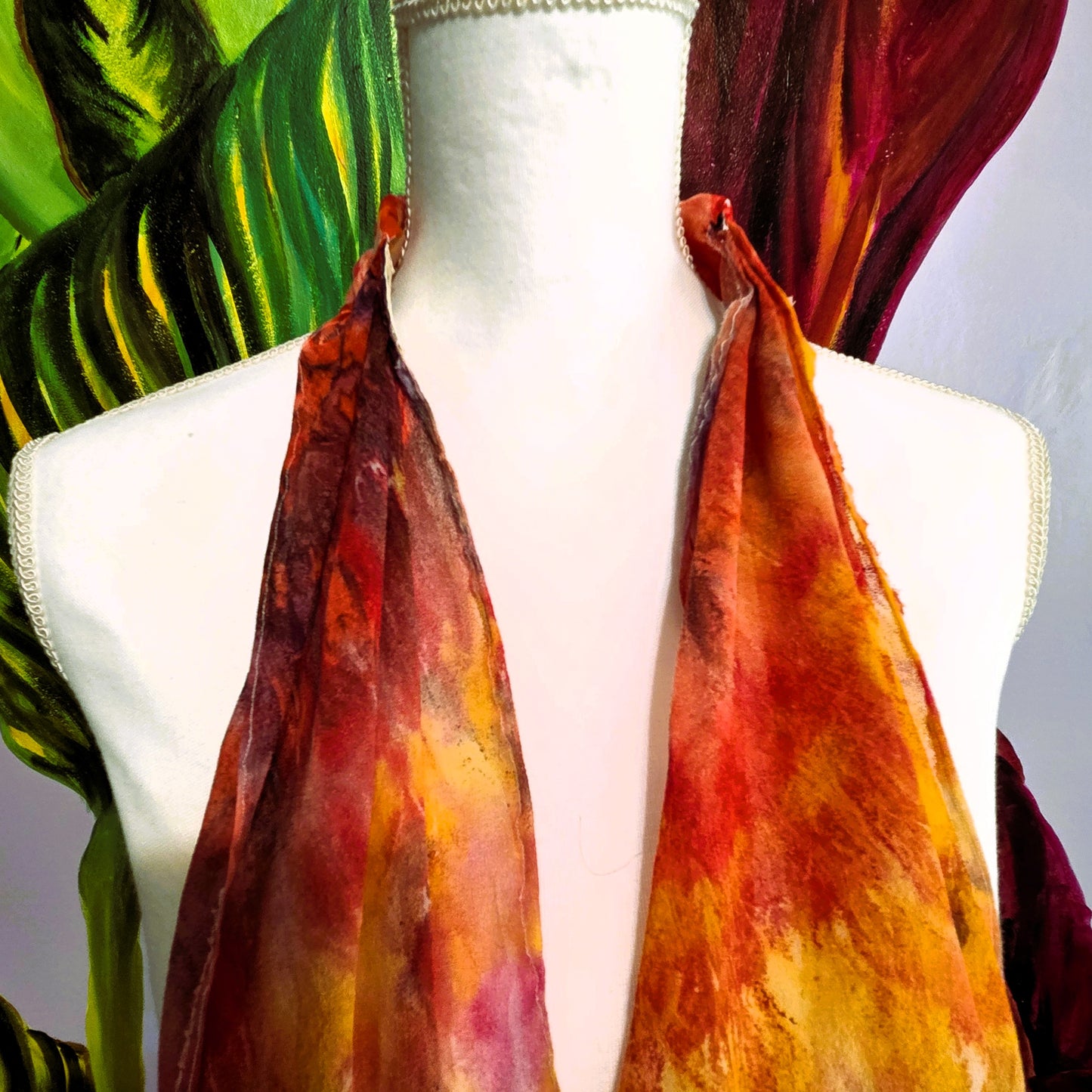 Hand Dyed Silk Chiffon Infinity Scarf – Luxury Silk Loop Scarf, Lightweight Sheer Silk Scarf, Handmade Painted Silk