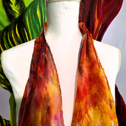 Hand Dyed Silk Chiffon Infinity Scarf – Luxury Silk Loop Scarf, Lightweight Sheer Silk Scarf, Handmade Painted Silk
