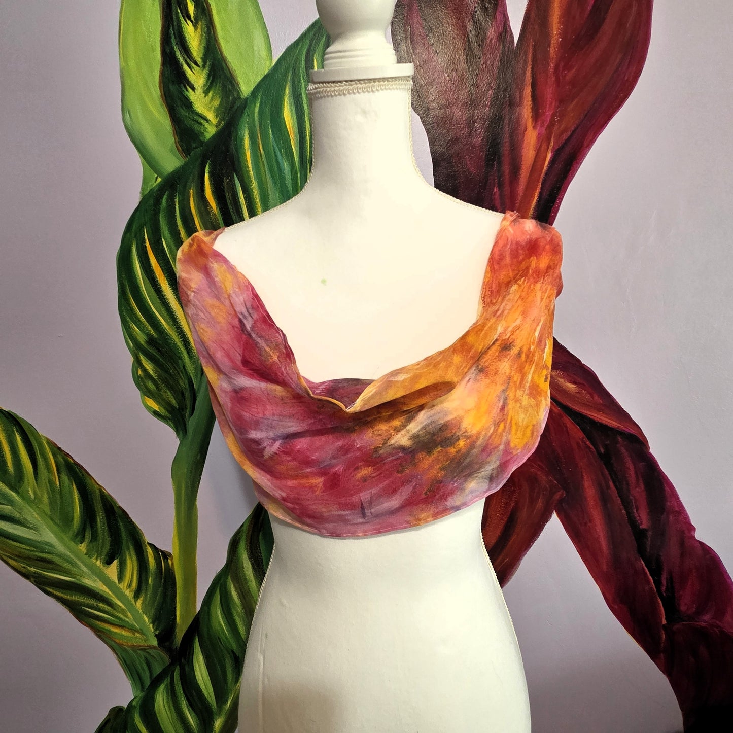 Hand Dyed Silk Chiffon Infinity Scarf – Luxury Silk Loop Scarf, Lightweight Sheer Silk Scarf, Handmade Painted Silk