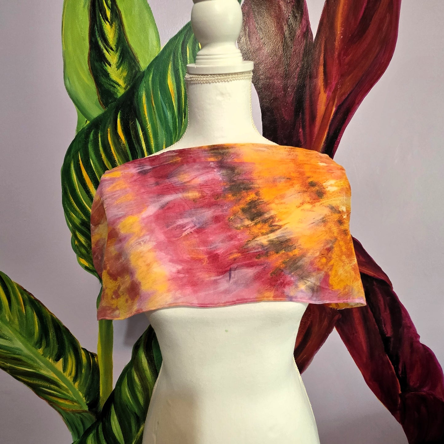 Hand Dyed Silk Chiffon Infinity Scarf – Luxury Silk Loop Scarf, Lightweight Sheer Silk Scarf, Handmade Painted Silk