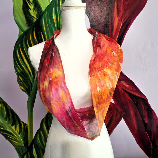 Hand Dyed Silk Chiffon Infinity Scarf – Luxury Silk Loop Scarf, Lightweight Sheer Silk Scarf, Handmade Painted Silk