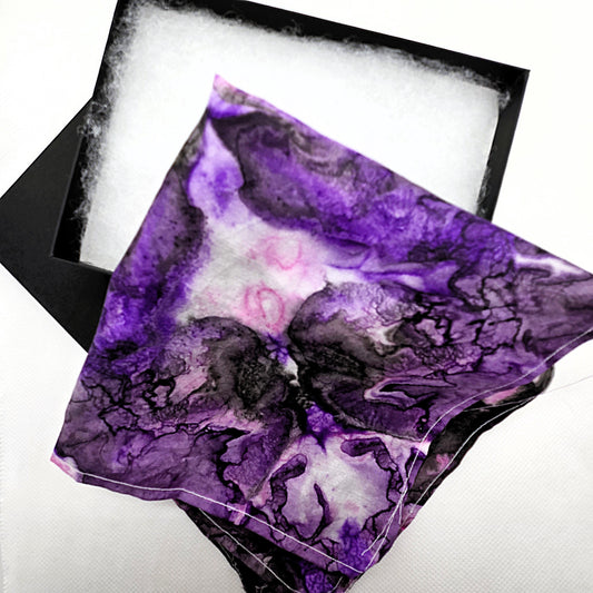 Hand Painted Silk Pocket Square 10”, Mini Silk Accessory, Wearable Art, Small Luxury Gift, One of a Kind Silk