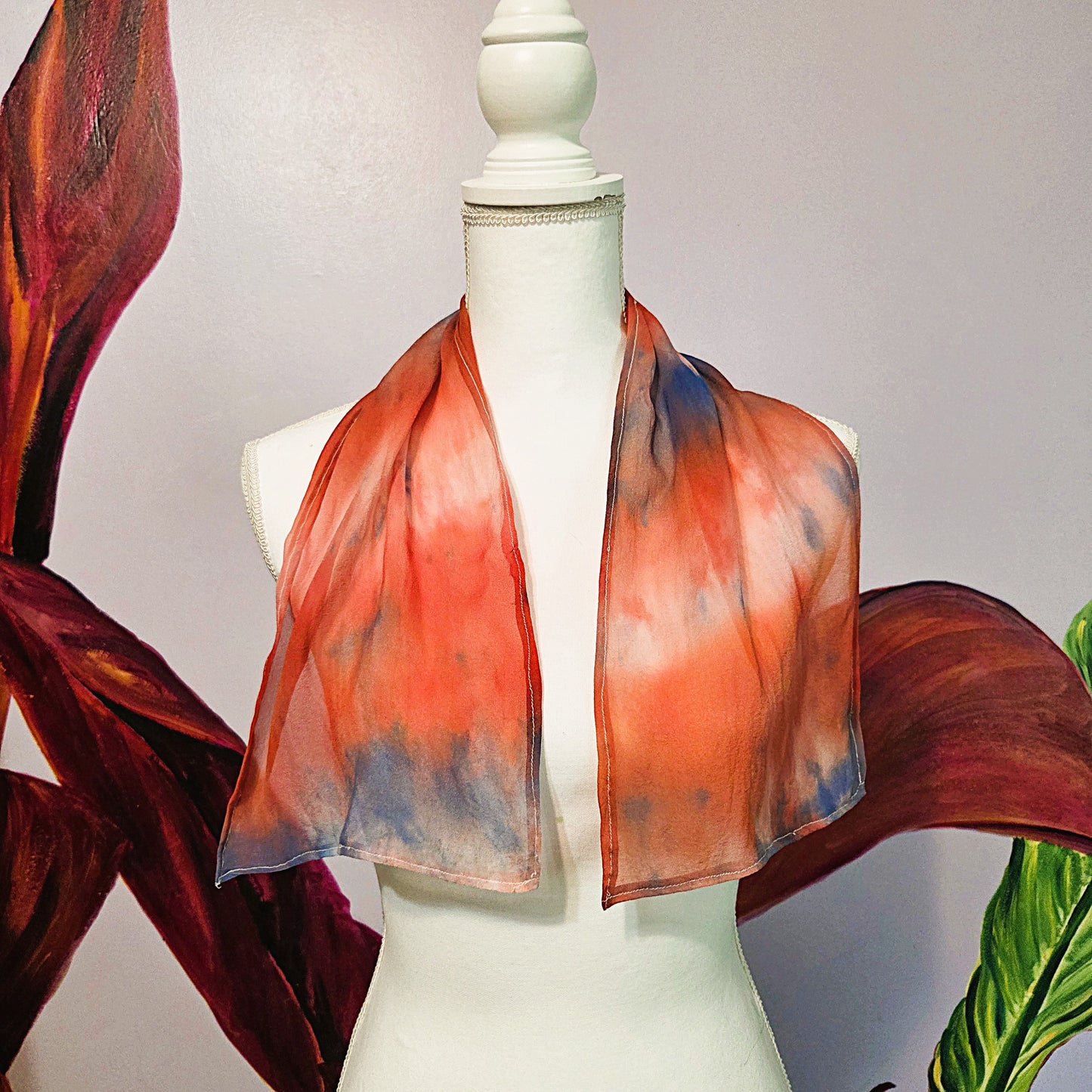 Afterglow Veil — Hand Dyed Silk Chiffon Scarf with Hand Rolled Hem
