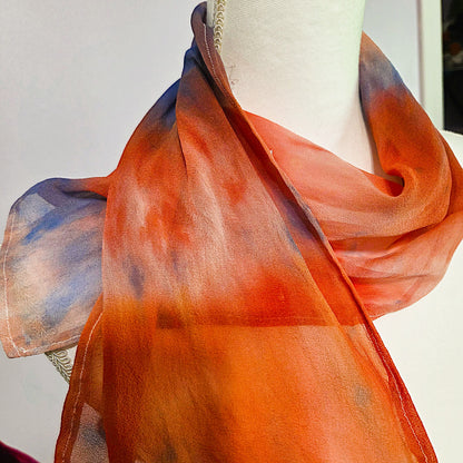 Afterglow Veil — Hand Dyed Silk Chiffon Scarf with Hand Rolled Hem