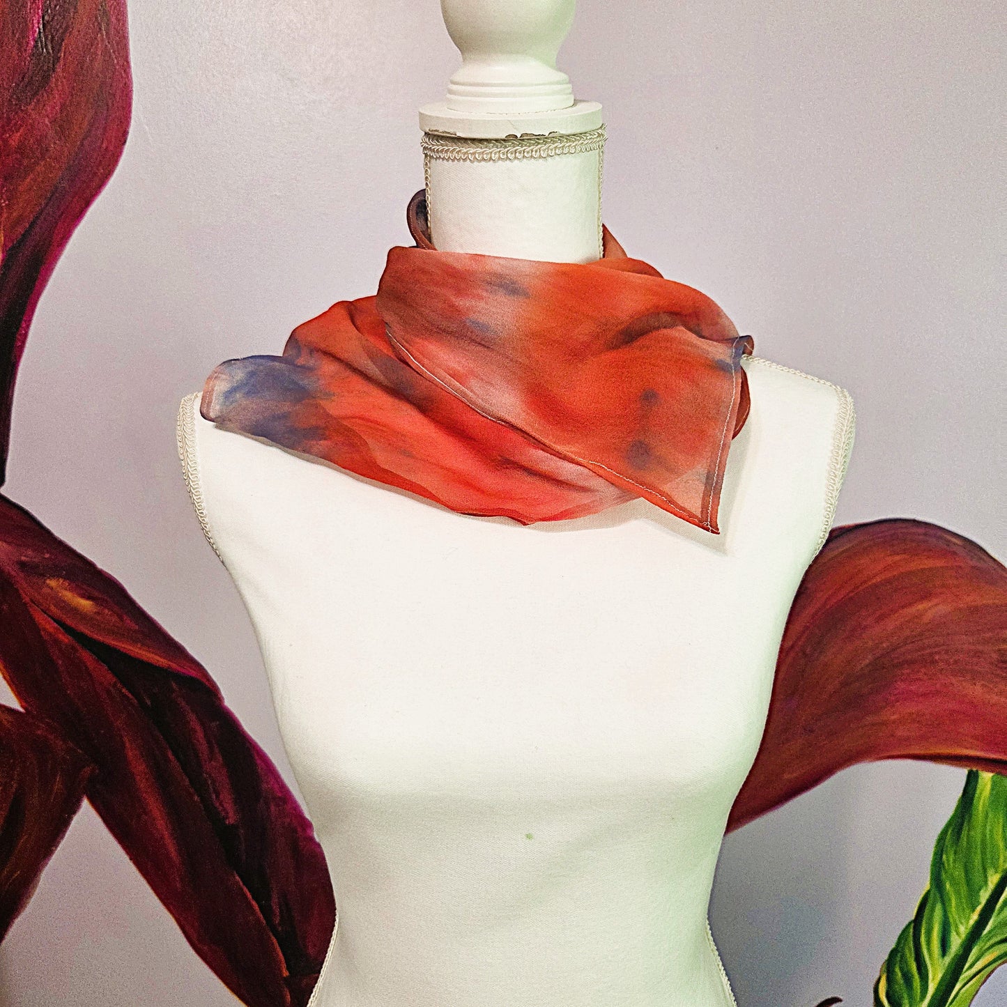 Afterglow Veil — Hand Dyed Silk Chiffon Scarf with Hand Rolled Hem