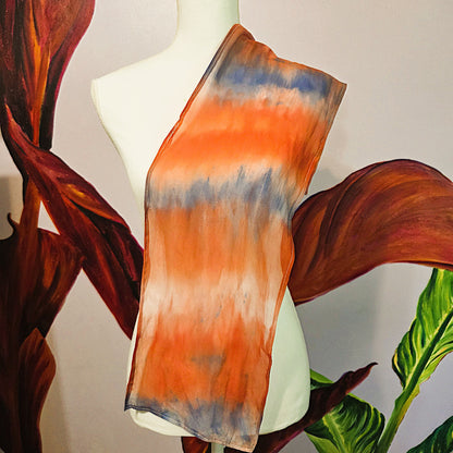 Afterglow Veil — Hand Dyed Silk Chiffon Scarf with Hand Rolled Hem