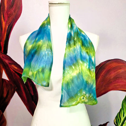 Sea Glass Current — Hand Dyed Silk Chiffon Scarf with Hand Rolled Hem