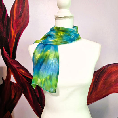 Sea Glass Current — Hand Dyed Silk Chiffon Scarf with Hand Rolled Hem