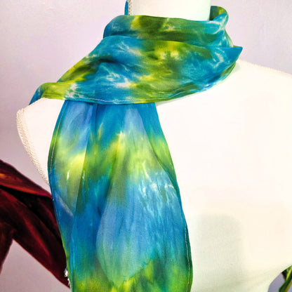 Sea Glass Current — Hand Dyed Silk Chiffon Scarf with Hand Rolled Hem