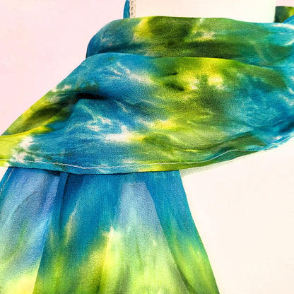 Sea Glass Current — Hand Dyed Silk Chiffon Scarf with Hand Rolled Hem