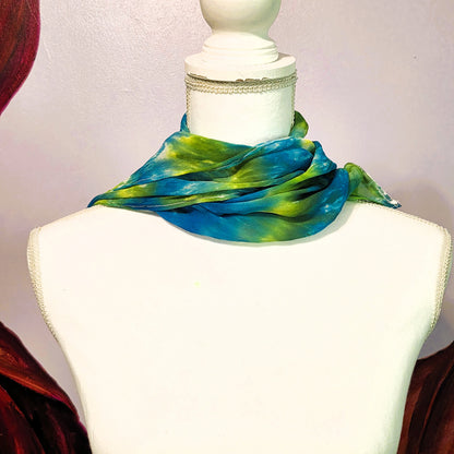 Sea Glass Current — Hand Dyed Silk Chiffon Scarf with Hand Rolled Hem