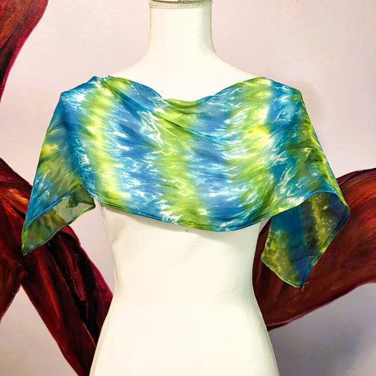 Sea Glass Current — Hand Dyed Silk Chiffon Scarf with Hand Rolled Hem