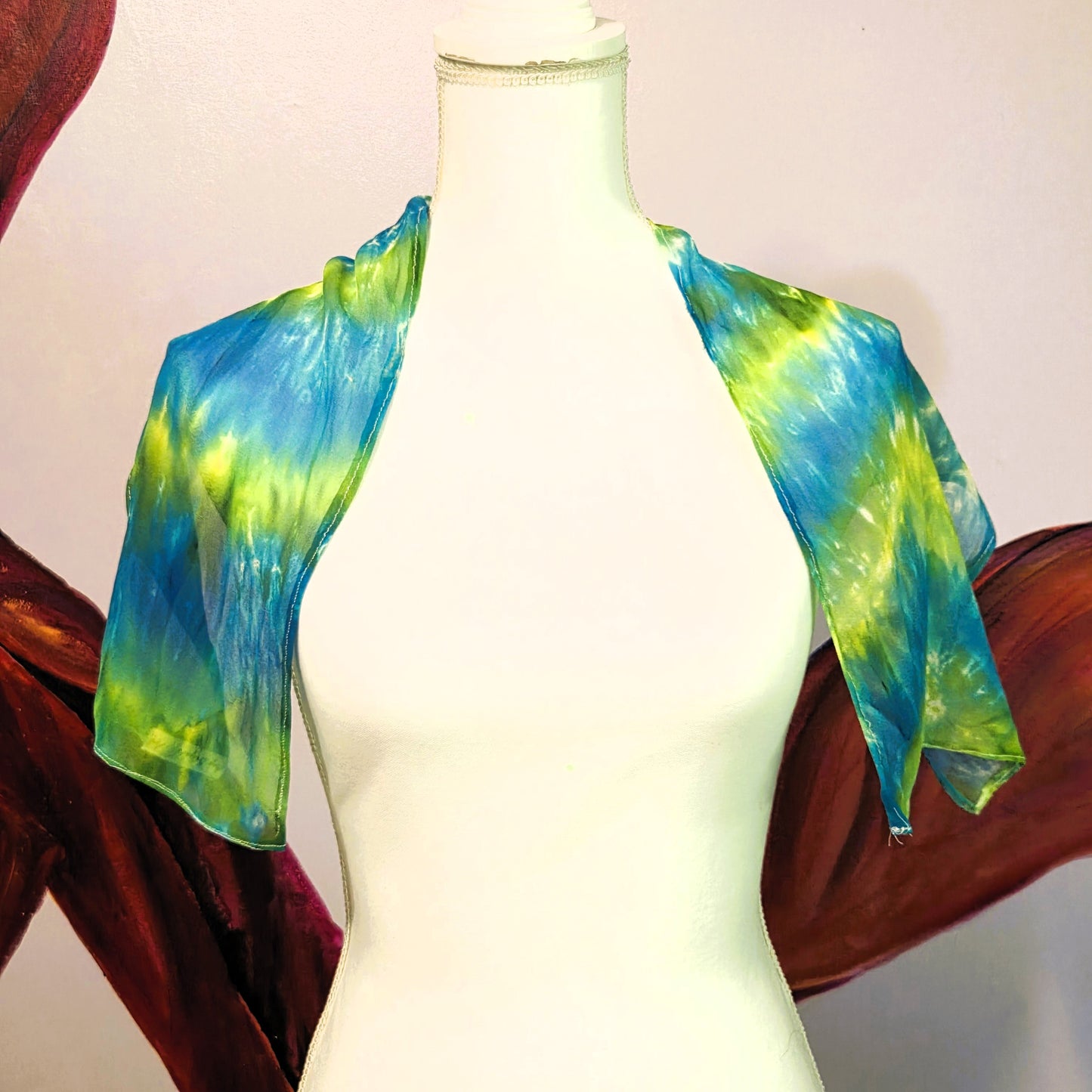 Sea Glass Current — Hand Dyed Silk Chiffon Scarf with Hand Rolled Hem