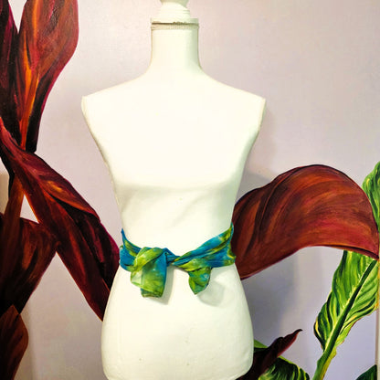 Sea Glass Current — Hand Dyed Silk Chiffon Scarf with Hand Rolled Hem