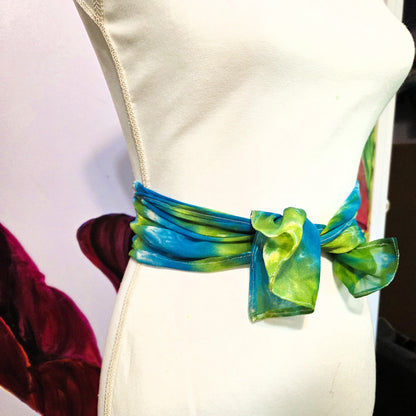 Sea Glass Current — Hand Dyed Silk Chiffon Scarf with Hand Rolled Hem