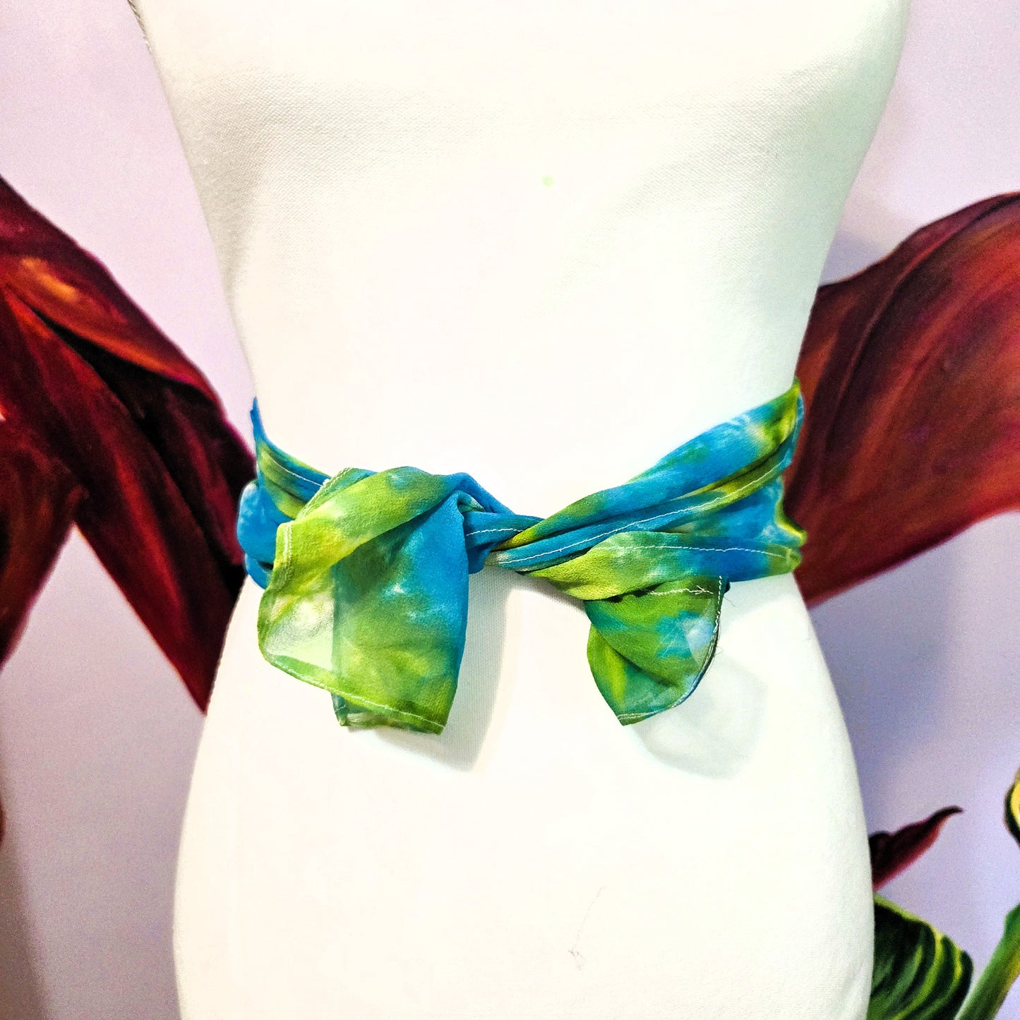 Sea Glass Current — Hand Dyed Silk Chiffon Scarf with Hand Rolled Hem
