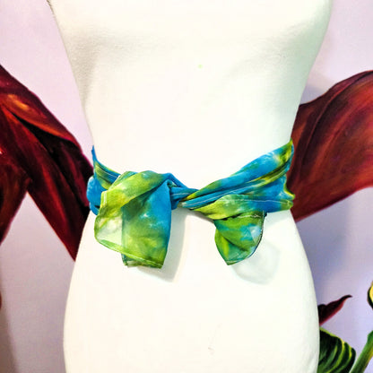 Sea Glass Current — Hand Dyed Silk Chiffon Scarf with Hand Rolled Hem