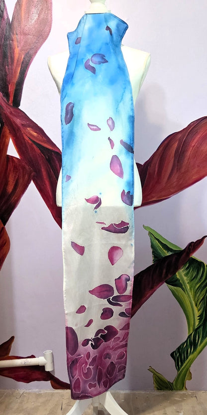 Petals in the Wind | Hand-Painted Habotai Silk Scarf | 100% Silk Floral Scarf