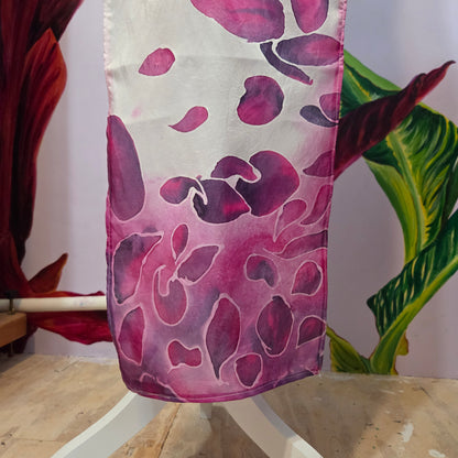 Petals in the Wind | Hand-Painted Habotai Silk Scarf | 100% Silk Floral Scarf