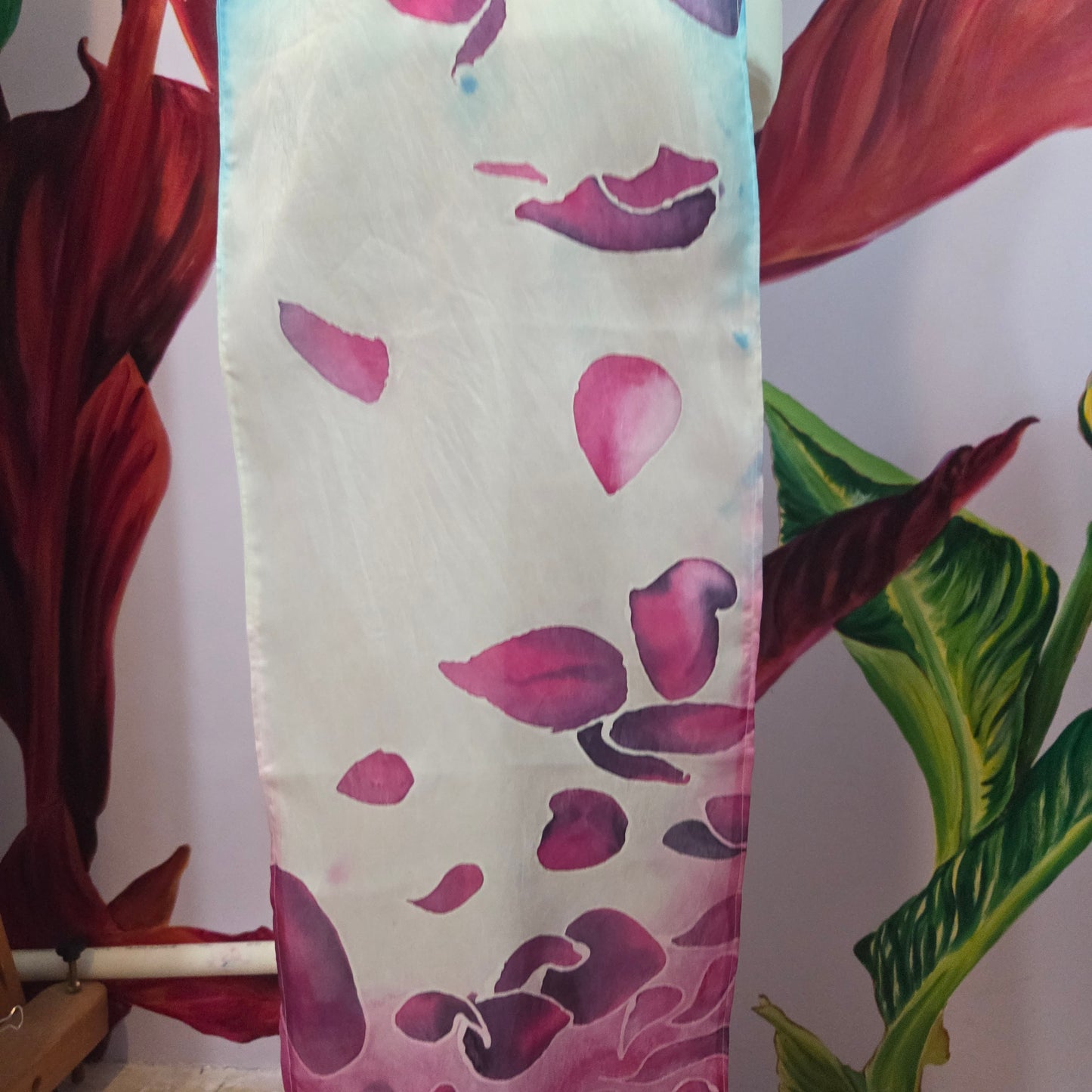 Petals in the Wind | Hand-Painted Habotai Silk Scarf | 100% Silk Floral Scarf