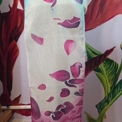Petals in the Wind | Hand-Painted Habotai Silk Scarf | 100% Silk Floral Scarf