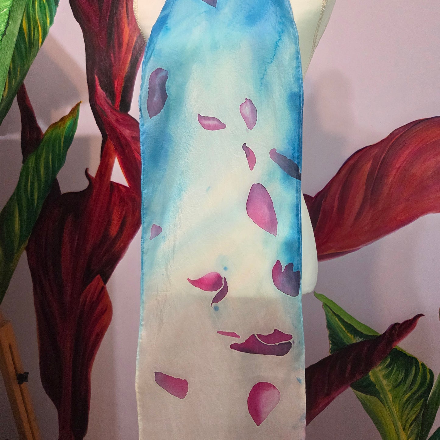 Petals in the Wind | Hand-Painted Habotai Silk Scarf | 100% Silk Floral Scarf