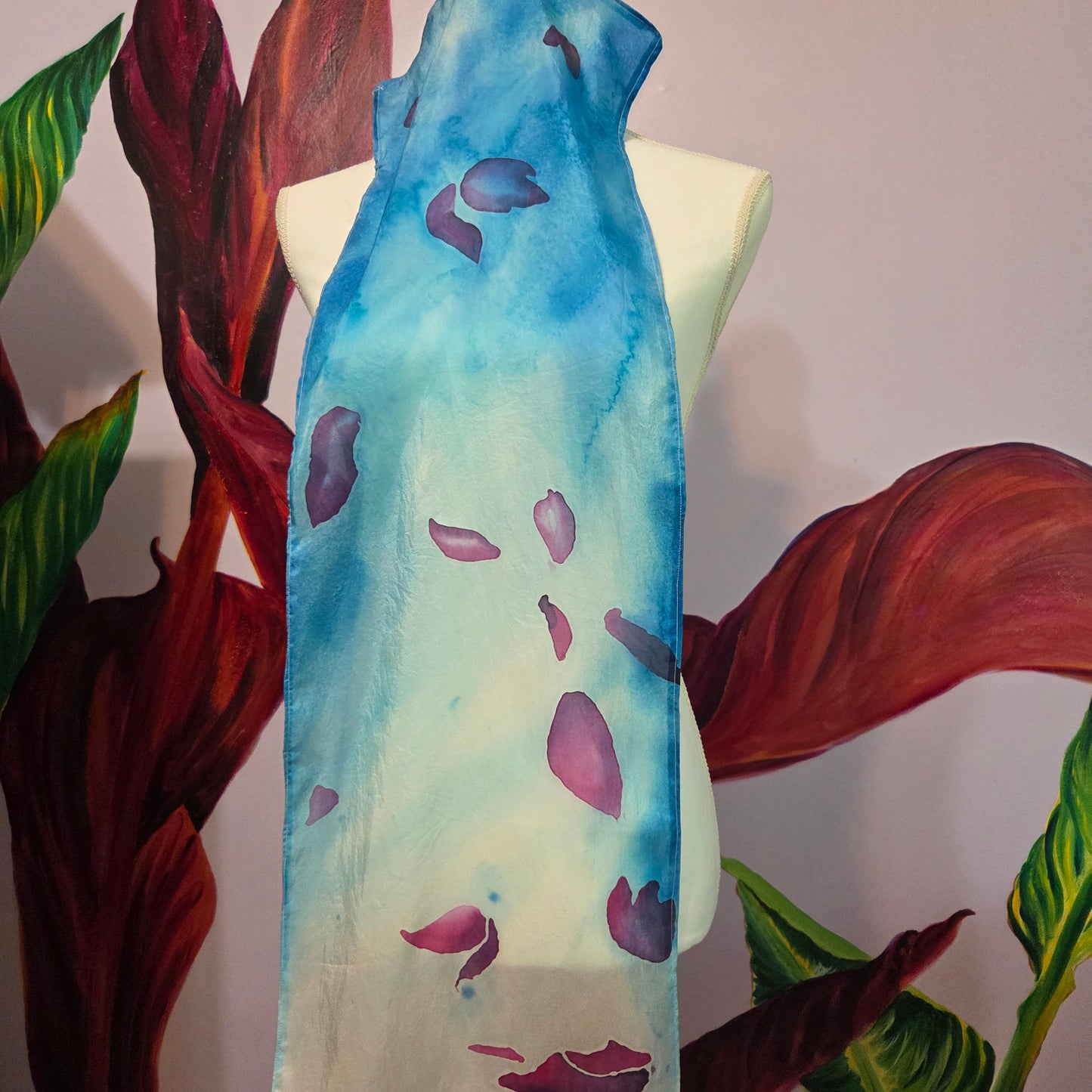 Petals in the Wind | Hand-Painted Habotai Silk Scarf | 100% Silk Floral Scarf
