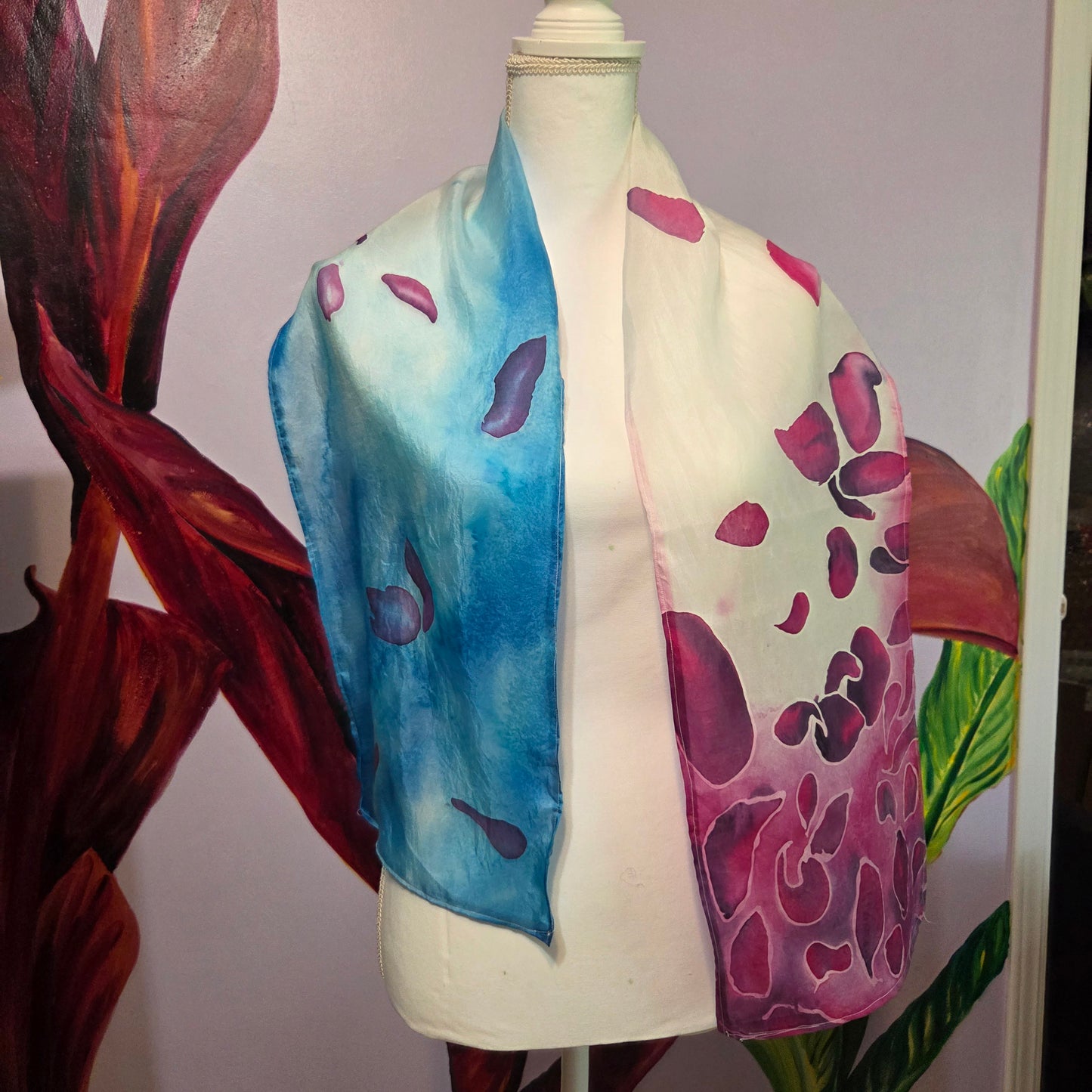 Petals in the Wind | Hand-Painted Habotai Silk Scarf | 100% Silk Floral Scarf