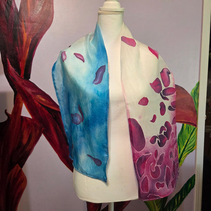 Petals in the Wind | Hand-Painted Habotai Silk Scarf | 100% Silk Floral Scarf
