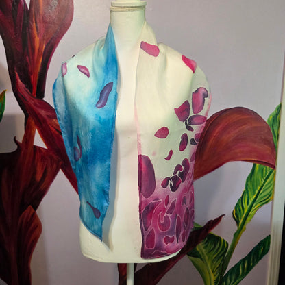Petals in the Wind | Hand-Painted Habotai Silk Scarf | 100% Silk Floral Scarf
