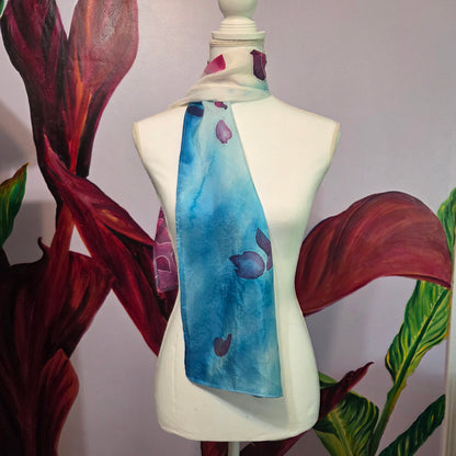 Petals in the Wind | Hand-Painted Habotai Silk Scarf | 100% Silk Floral Scarf