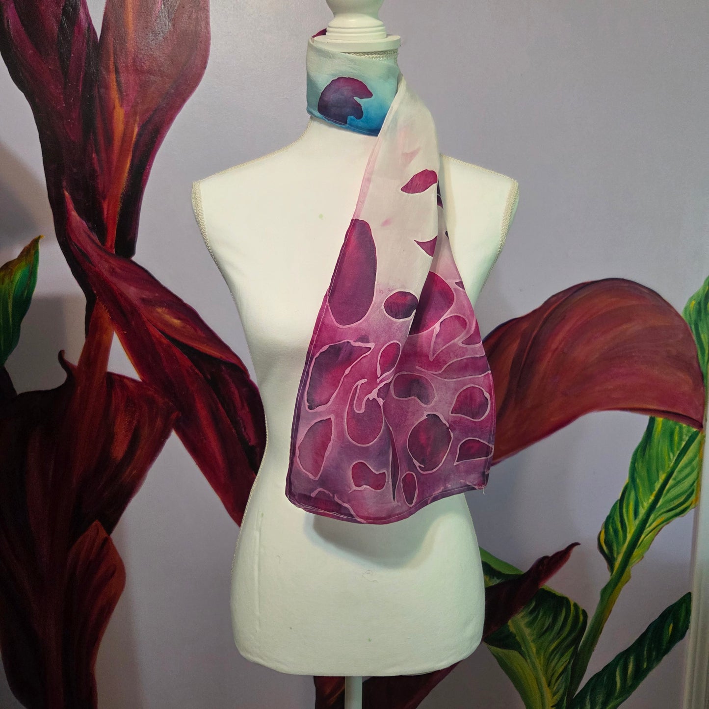 Petals in the Wind | Hand-Painted Habotai Silk Scarf | 100% Silk Floral Scarf