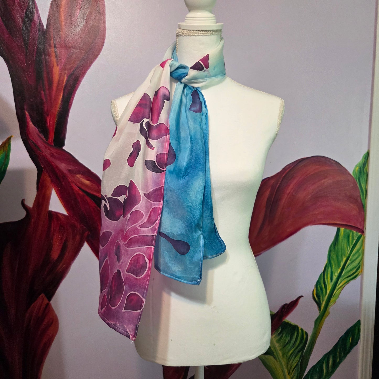 Petals in the Wind | Hand-Painted Habotai Silk Scarf | 100% Silk Floral Scarf