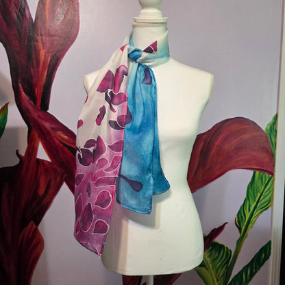 Petals in the Wind | Hand-Painted Habotai Silk Scarf | 100% Silk Floral Scarf