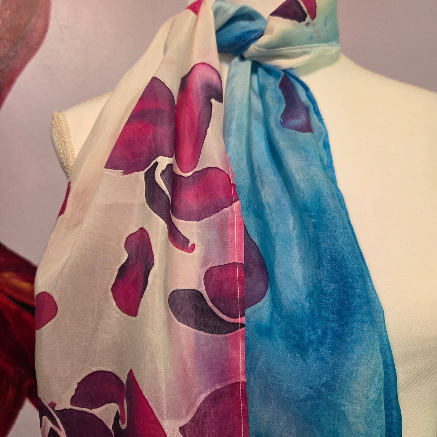 Petals in the Wind | Hand-Painted Habotai Silk Scarf | 100% Silk Floral Scarf