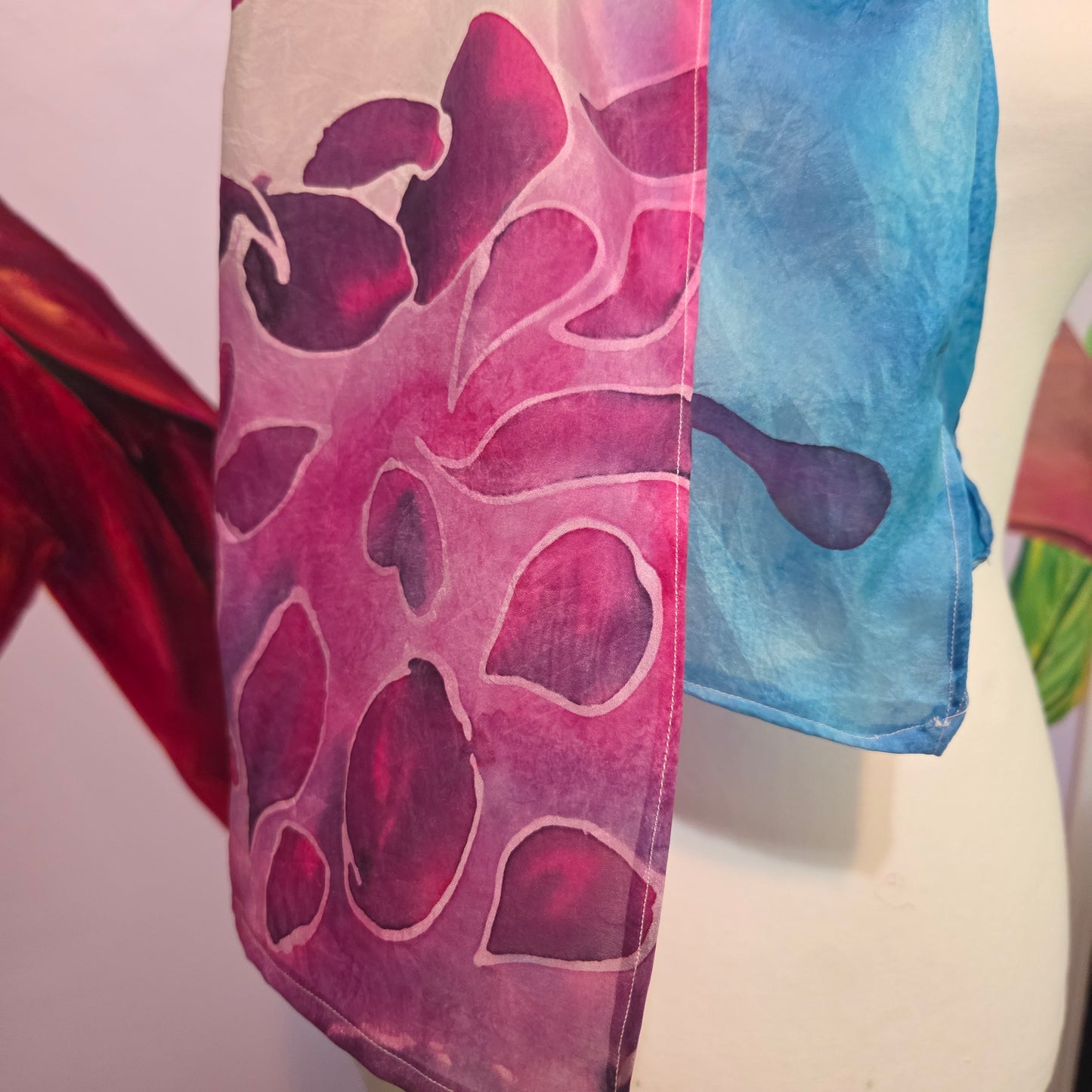 Petals in the Wind | Hand-Painted Habotai Silk Scarf | 100% Silk Floral Scarf