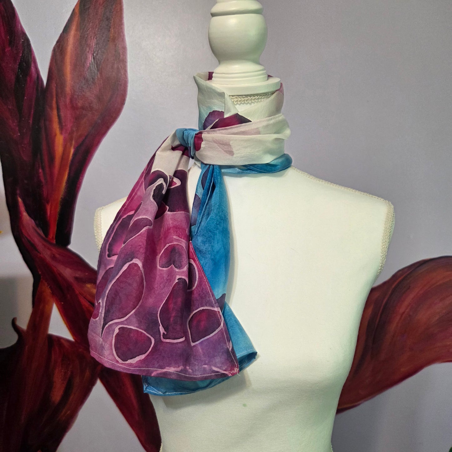 Petals in the Wind | Hand-Painted Habotai Silk Scarf | 100% Silk Floral Scarf
