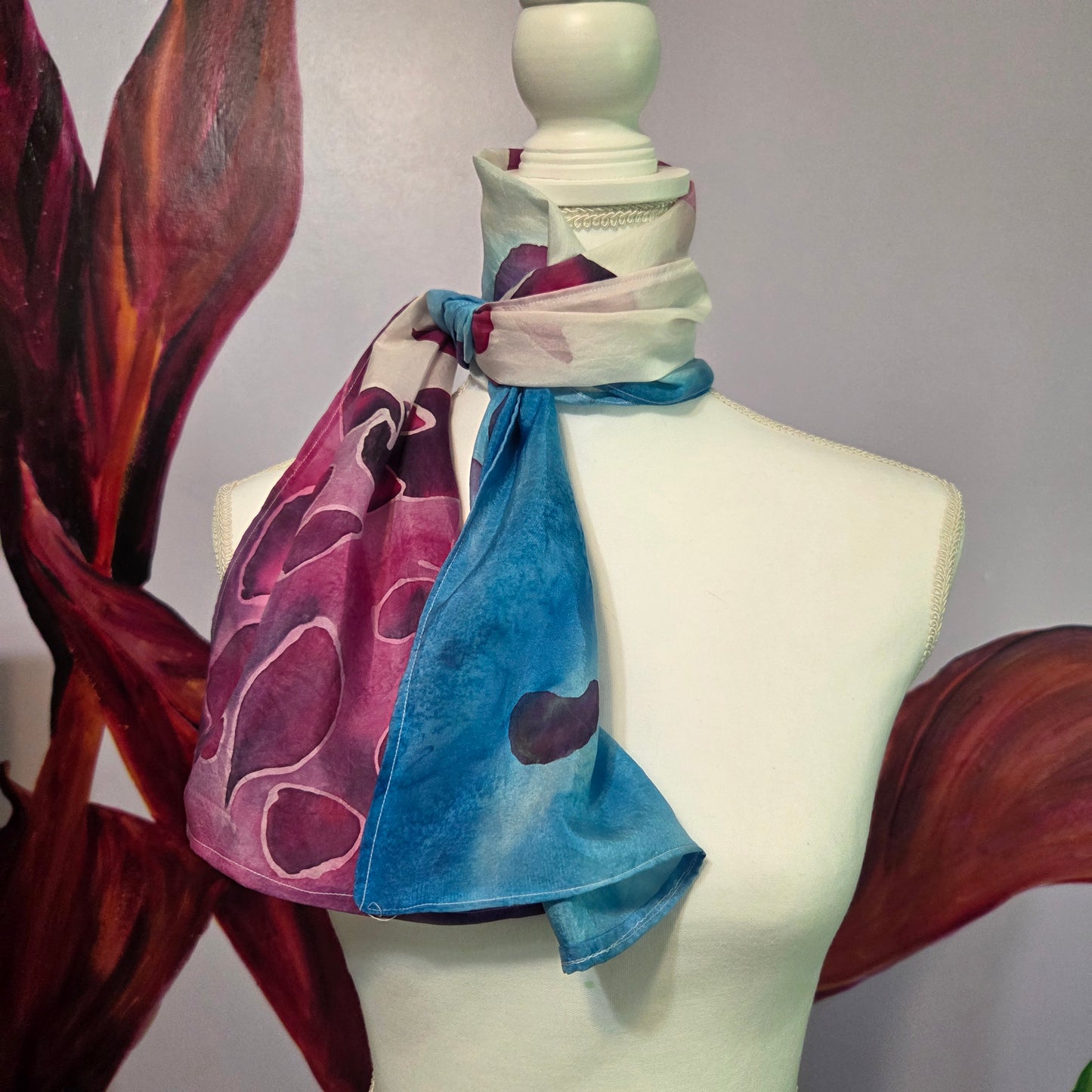 Petals in the Wind | Hand-Painted Habotai Silk Scarf | 100% Silk Floral Scarf