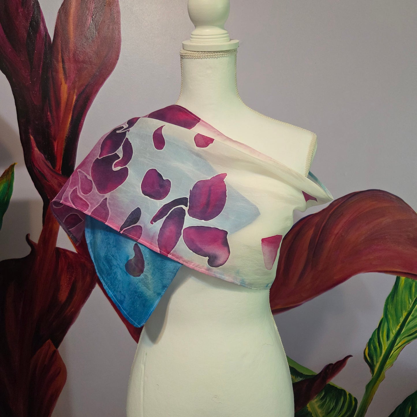Petals in the Wind | Hand-Painted Habotai Silk Scarf | 100% Silk Floral Scarf