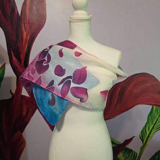 Petals in the Wind | Hand-Painted Habotai Silk Scarf | 100% Silk Floral Scarf