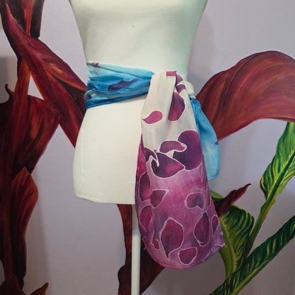 Petals in the Wind | Hand-Painted Habotai Silk Scarf | 100% Silk Floral Scarf