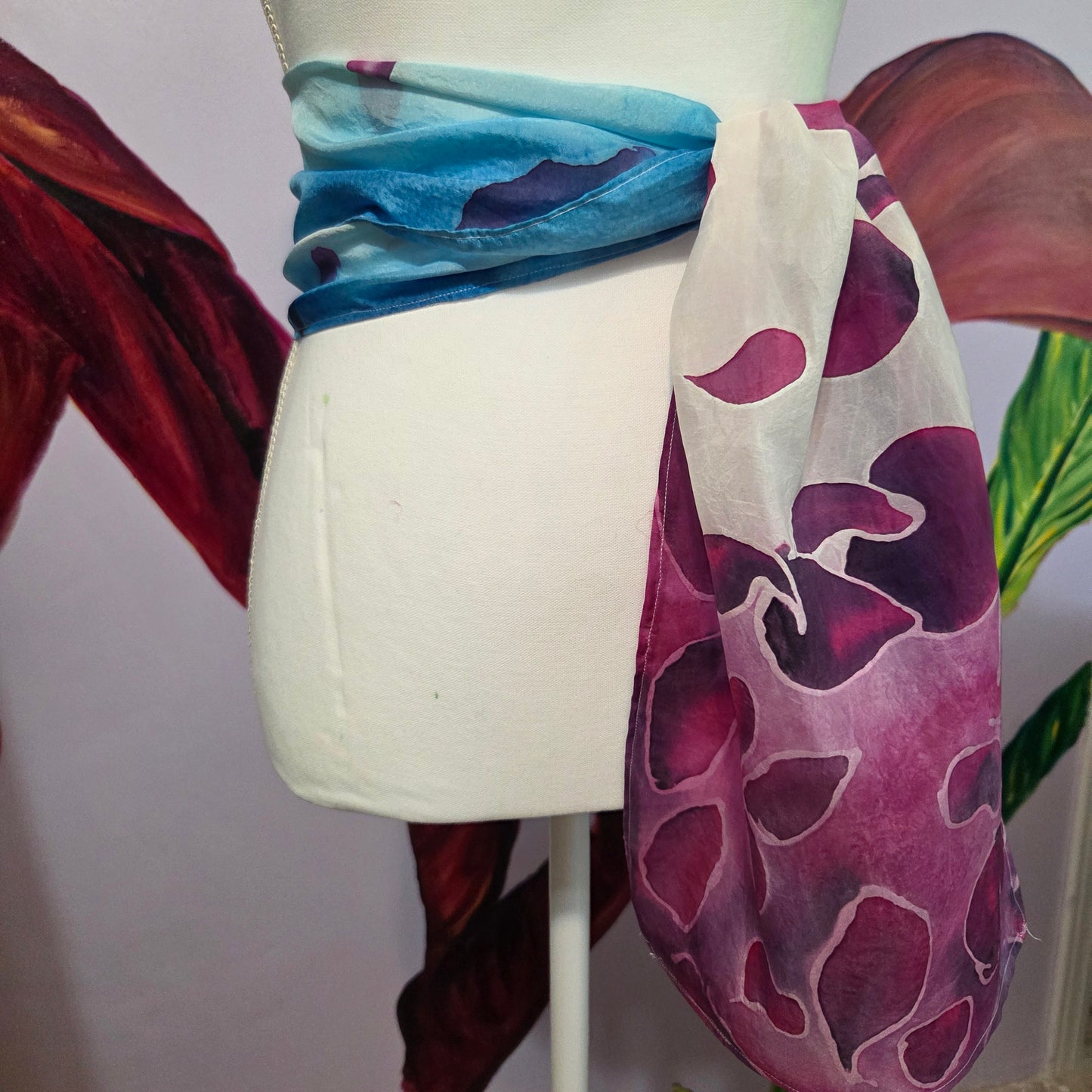 Petals in the Wind | Hand-Painted Habotai Silk Scarf | 100% Silk Floral Scarf